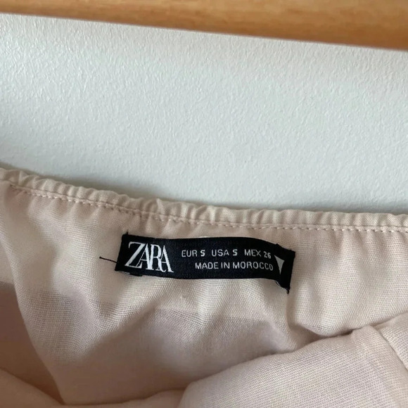 Zara Strapless Striped Pleated Hem Mini Dress Pale  Pink Size Small - Picture 13 of 15